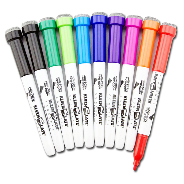 Kleenslate Dry Erase Student Markers w/ Erasers, Fine Point, Assorted, PK10 6108
